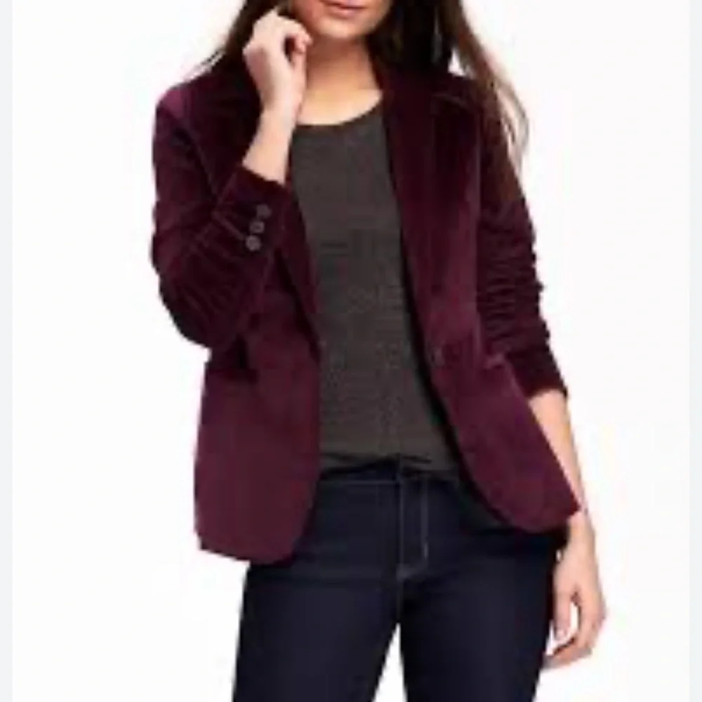 Banana Republic Velvet Blazer Deep Burgundy with Elbow Patches 🆕 - Picture 11 of 11